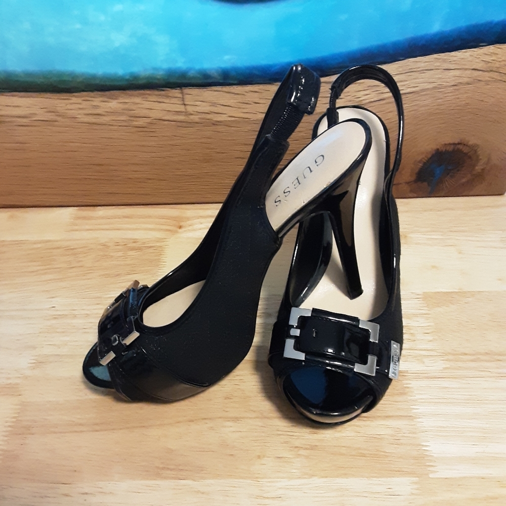 Guess peep toe platform slingback heels